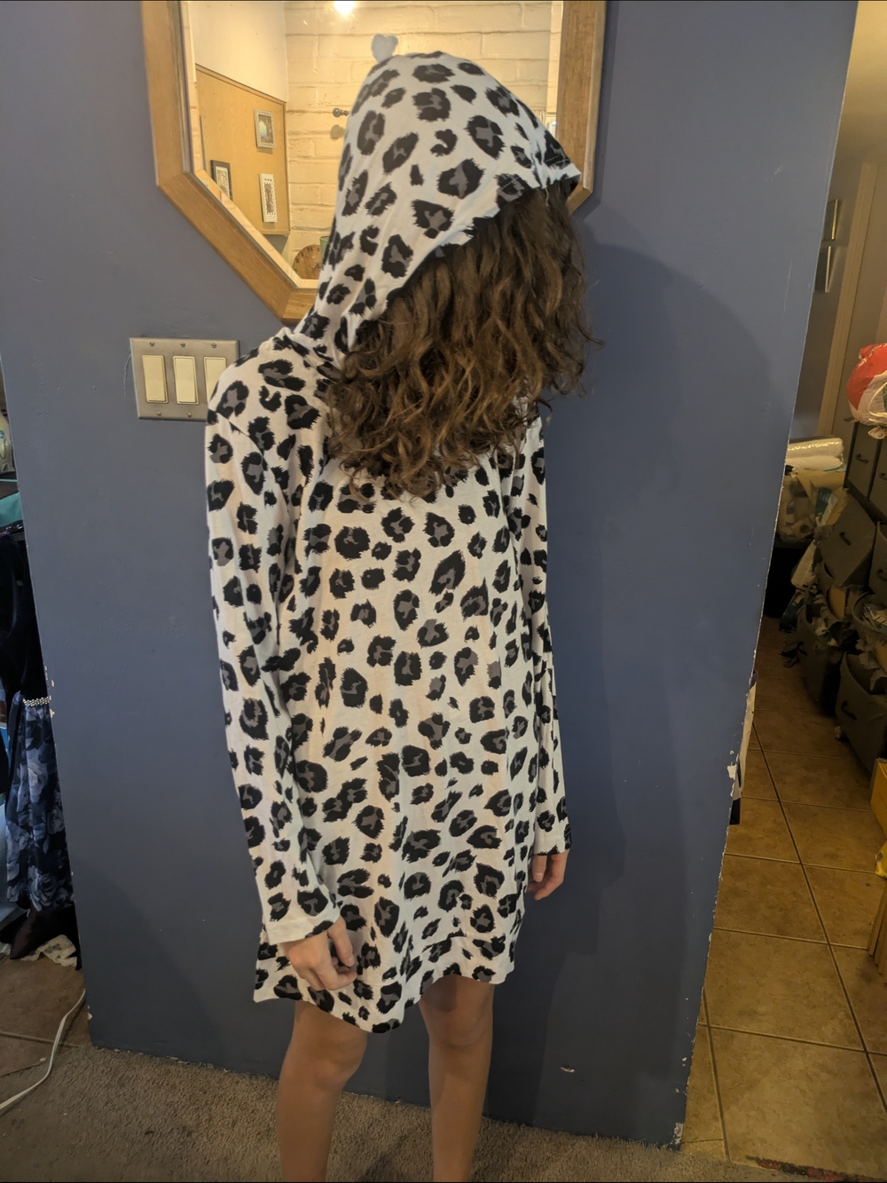 Joe Boxer M Leopard Print Hooded Long sleeve 100% Cotton Sleep Shirt New